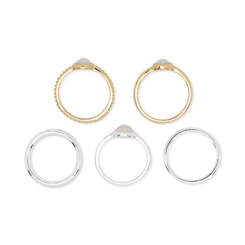 商品Lucky Brand | Two-Tone 5-Pc. Set Imitation Pearl Accent Stack Rings,商家Macy's,价格¥251图片