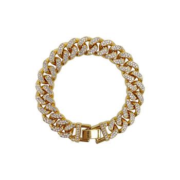 ADORNIA | Women's Gold-Tone Plated Crystal Thick Cuban Curb Chain Bracelet商品图片,