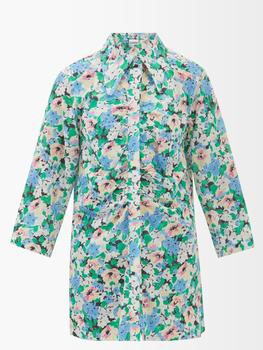 ganni floral pleated shirtdress, Ganni | Floral-print organic cotton-poplin shirt商品图片 2.9折