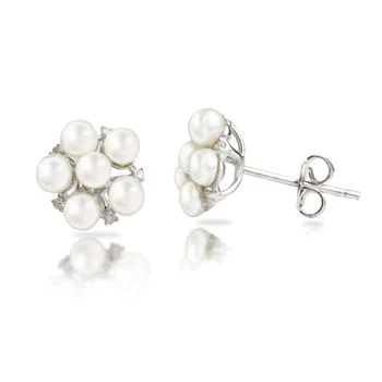 MAX + STONE | Sterling Silver Freshwater Pearl Flower Earrings With Diamond Accents,商家Premium Outlets,价格¥443