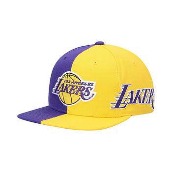 Mitchell and Ness | Men's Purple and Gold Los Angeles Lakers Team Half and Half Snapback Hat商品图片,