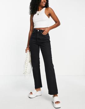 推荐Weekday Rowe cotton blend high waist straight leg jeans in echo black  - BLACK商品