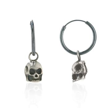 小银瓶, Window Dressing the Soul | 925 Small Silver Skull Hoop Earrings - Oxidised商品图片 