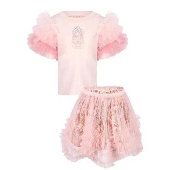 推荐Matryoshka embellishment ruffled tulle sleeves top and woodlands forever ruffled tutu skirt in pink商品