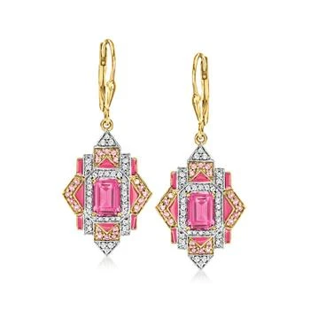 Ross-Simons | Ross-Simons Multi-Gemstone Art-Deco Inspired Drop Earrings With Pink Enamel in 18kt Gold Over Sterling,商家Premium Outlets,价格¥2417
