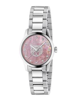 推荐26mm G-Timeless Bracelet Watch w/ Feline Motif and Diamonds, Pink商品