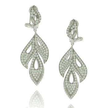 Suzy Levian | Suzy Leviann Sterling Silver White Cubic Zirconia Feather Earrings商品图片,