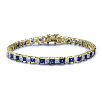 商品Genevive | Ga Sterling Silver 14k Gold Plated With Sapphire And Clear Cubic Zirconia Tennis Bracelet,商家Premium Outlets,价格¥883图片