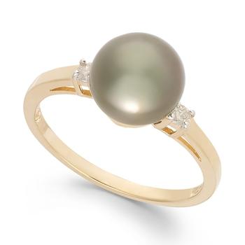 商品Macy's | Tahitian Pearl (8mm) and Diamond Accent Ring in 14k Gold,商家Macy's,价格¥2533图片