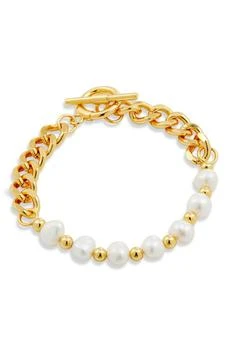 Savvy Cie Jewels | Freshwater Pearl & 18K Gold Plated Sterling Silver Toggle Link Bracelet,商家Nordstrom Rack,价格¥298