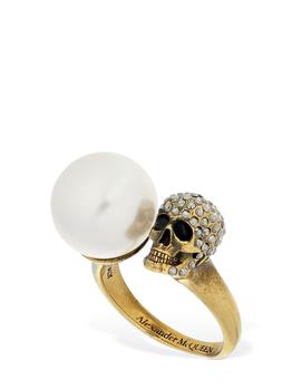 商品Alexander McQueen | Embellished Skull & Pearl Ring,商家LUISAVIAROMA,价格¥2791图片