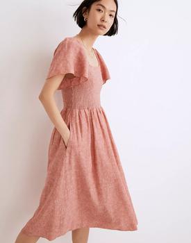 推荐Linen-Blend Lucie Smocked Midi Dress商品