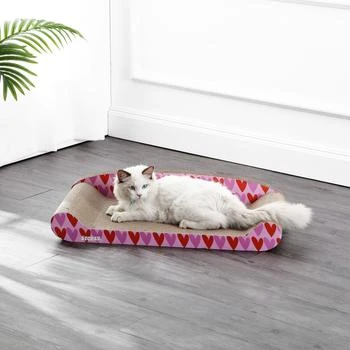 THE LICKER STORE | Montego 27.5" Coastal Patterned Cardboard Lounge Bed Cat Scratcher with Catnip, Pink/Red,商家Premium Outlets,价格¥456