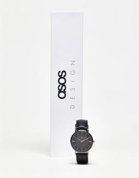 推荐ASOS DESIGN unisex classic watch with monochrome face and faux leather strap in black商品