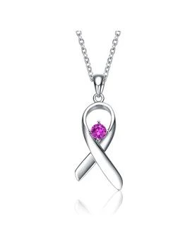 Rachel Glauber | Teens/Young Adults White Gold Plated Purple Stone In Ribbon Pendant Necklace,商家Verishop,价格¥340