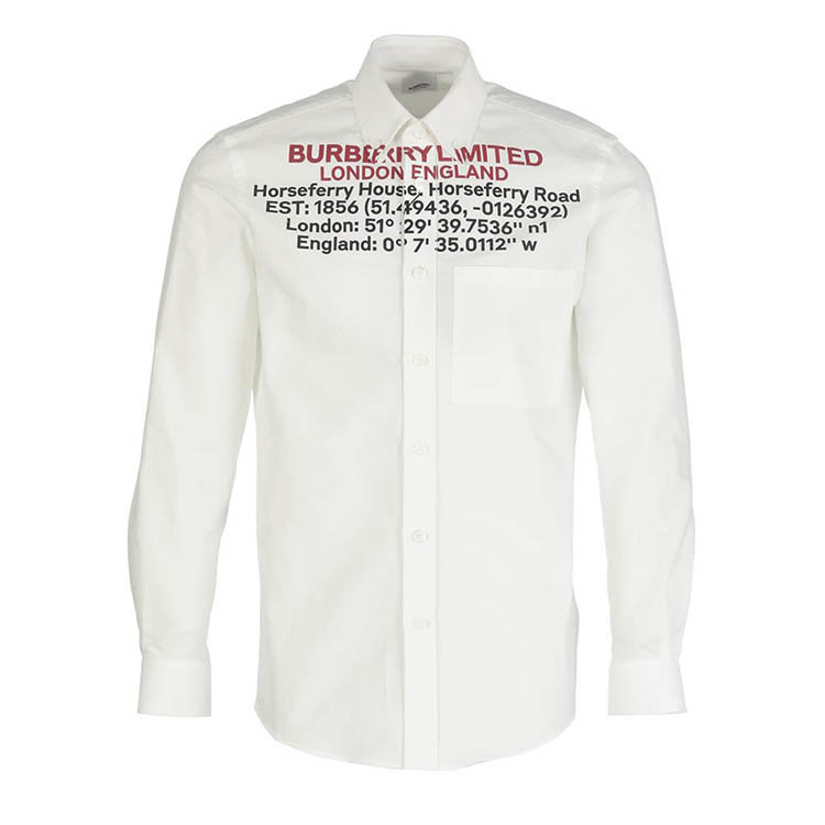 burberry衬衫多少钱, Burberry | BURBERRY 男士白色棉质经纬度字母印花长袖衬衫 8048183商品图片 独家减免邮费