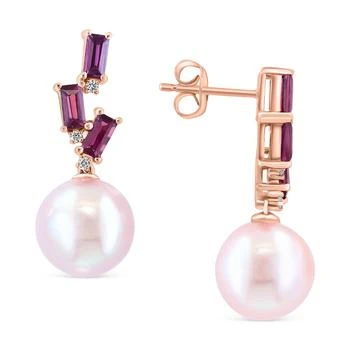 Effy | EFFY® Pink Freshwater Pearl (10mm), Rhodolite (x ct. t.w.) & Diamond Accent Drop Earrings in 14k Rose Gold 4.5折×额外8折, 独家减免邮费, 额外八折