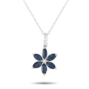 LB Exclusive | 14K White Gold 0.01 ct Diamond and Sapphire Flower Necklace PD4-16241WSA,商家Premium Outlets,价格¥2215