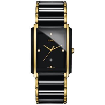 雷达男表价格, Rado | Men's Swiss Integral Diamond Accent Black Ceramic & Gold-Tone Stainless Steel Bracelet Watch 31x41mm R20204712商品图片 