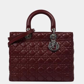 迪奥托特包, [二手商品] Dior | Dior Burgundy Leather Cannage Lady Dior Tote Bag商品图片 4.8折