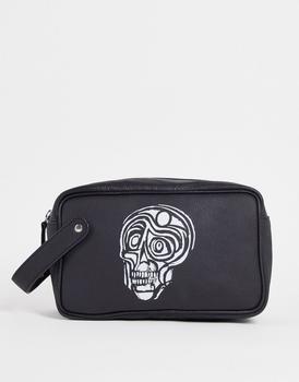 商品Bolongaro Trevor leather skull wash bag in black图片