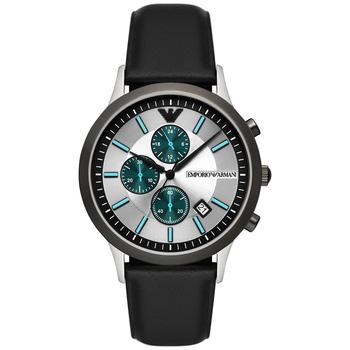 Emporio Armani | Men's Chronograph Silver-Tone Leather Watch 43mm商品图片,