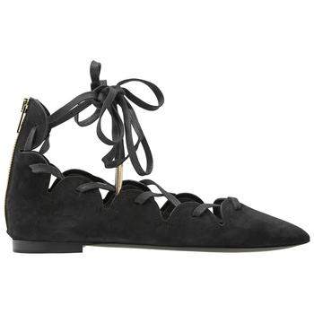 burberry鞋, Burberry | Ladies Hiles Black Scalloped Suede Lace Up Ballet Flats商品图片 7折