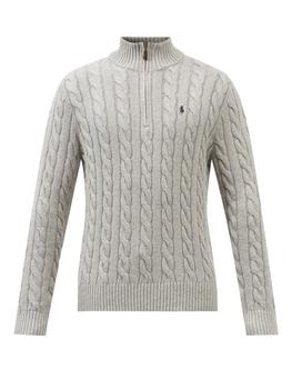推荐Logo-embroidered cable-knit cotton sweater商品