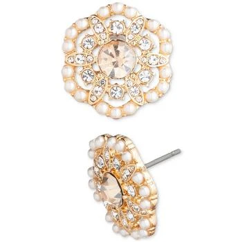 MARCHESA | Gold-Tone Pavé & Imitation Pearl Flower Stud Earrings,商家Macy's,价格¥283