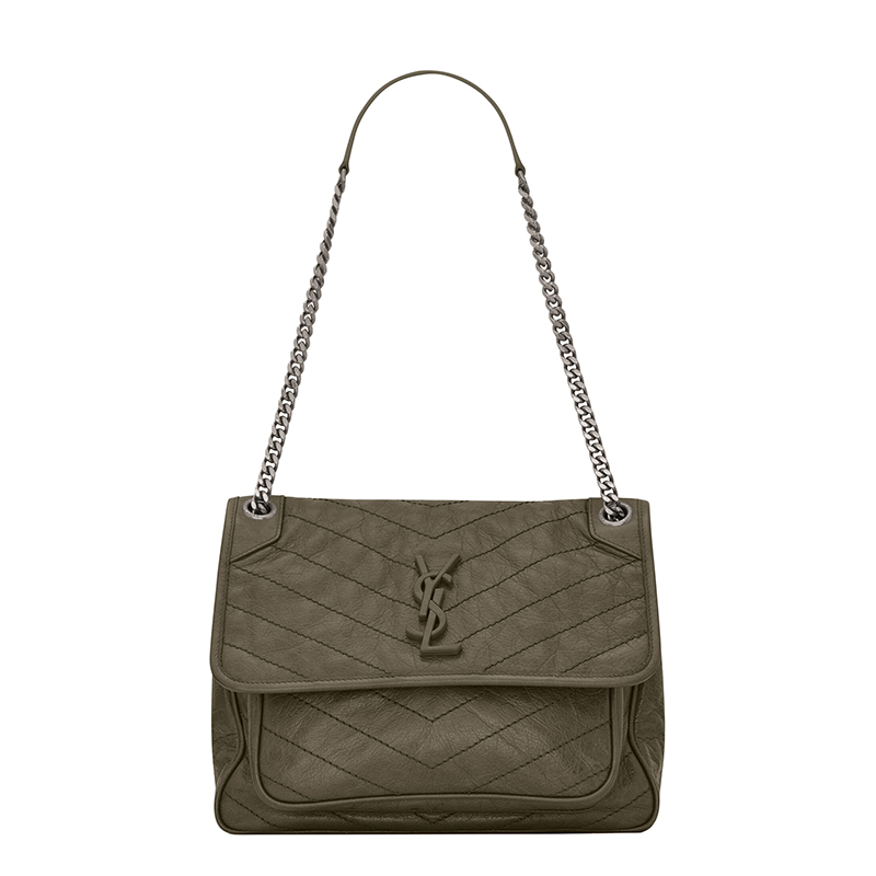 ysl包托特包, Yves Saint Laurent | SAINT LAURENT PARIS/圣罗兰 YSL 22春夏新款NIKI系列 女士中号灰卡其色绗缝复古褶皱牛皮革单肩手提包商品图片 7.5折×额外9.5折, 包邮包税, 额外九五折