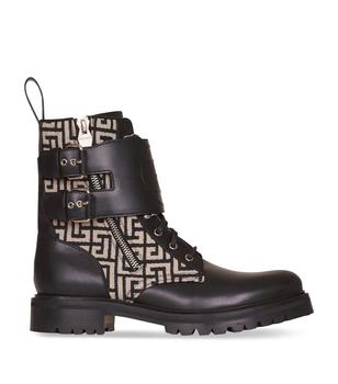 Balmain | Leather Monogram Print Ankle Boots商品图片,