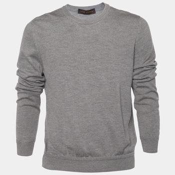 lv丝巾, Louis Vuitton | Louis Vuitton Grey Wool & Silk Knit Leather Patch Jumper L商品图片 3.4折, 满$800减$80, 满减