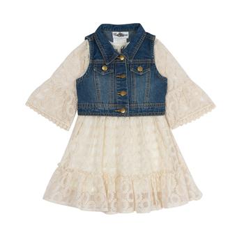 商品Rare Editions | Little Girls Embroidered Mesh Dress and Denim Vest, 2 Piece Set,商家Macy's,价格¥229图片
