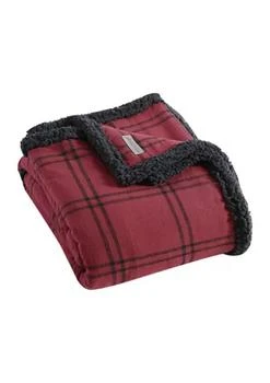 Eddie Bauer | Kettle Falls Plaid Gray Cotton Flannel/Sherpa Throw Blanket,商家Belk,价格¥574