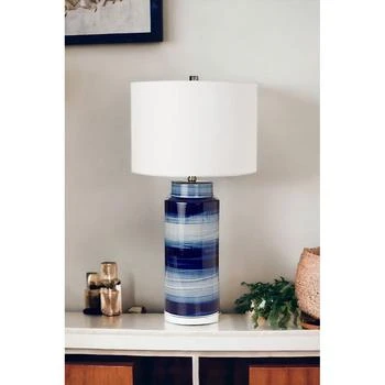 Homezia | Set of Two 30" Blue and White Ceramic Cylinder Table Lamps With White Drum Shade,商家Premium Outlets,价格¥2456