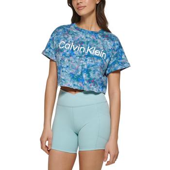 Calvin Klein | Women's Logo Marble-Print Cropped T-Shirt商品图片,