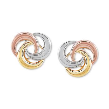 商品Macy's | Tricolor Love Knot Stud Earrings in 10k Gold, White Gold & Rose Gold,商家Macy's,价格¥1537图片