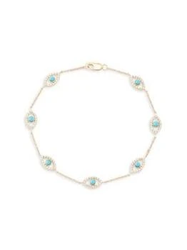 Saks Fifth Avenue | 14K Yellow Gold, Synthetic Turquoise & White Topaz Chain Bracelet,商家Saks OFF 5TH,价格¥4622