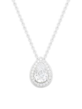 商品Classic Platinum-Plated Sterling Silver & Simulated Diamond Halo Pendant Necklace图片