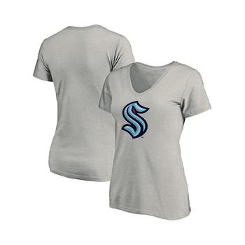 推荐Women's Branded Heather Gray Seattle Kraken Plus Size Primary Logo V-Neck T-shirt商品