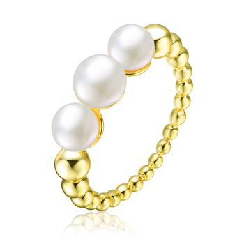 商品Genevive | Ga Sterling Silver With Gold Plated And 4.5mm 3 Fresh Water Pearls Ring,商家Premium Outlets,价格¥558图片