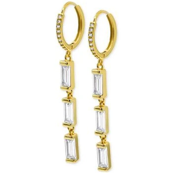 ADORNIA | 14k Gold-Plated Triple Rectangle Crystal Charm Huggie Hoop Earrings 独家减免邮费
