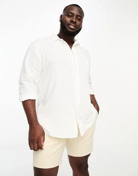推荐River Island big & tall long sleeve crepe linen shirt in white商品