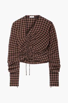 A.L.C., A.L.C. | Oryn asymmetric ruched checked crepe top商品图片 4.5折