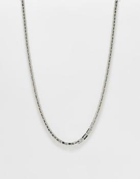 ASOS | ASOS DESIGN necklace in rectangle chain design in silver tone商品图片,