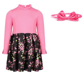 推荐Neoprene floral dress with belt in pink and black商品