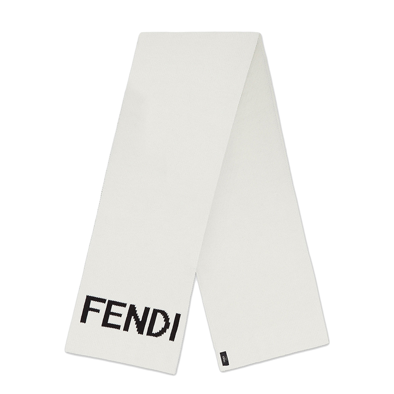 推荐FENDI/芬迪 22年秋冬新款 男士白色纯羊毛Logo提花图案围巾商品