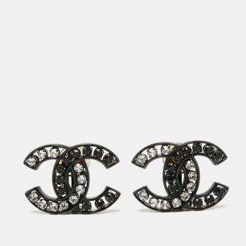 商品Chanel CC Crystals Gunmetal Tone Clip On Earrings图片