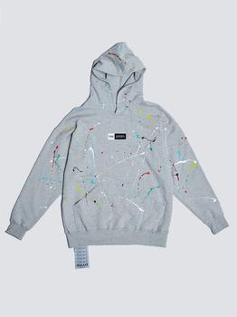 DON'T ASK MY PLAN | Damp No Plan Box Logo Paint Splatter Hoodie Gray商品图片,