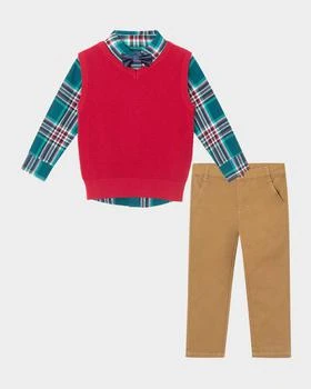 Andy & Evan | Boy's Plaid Button Down Bodysuit W/ Sweater Vest & Bowtie Set, Size 2T-8,商家Neiman Marcus,价格¥533